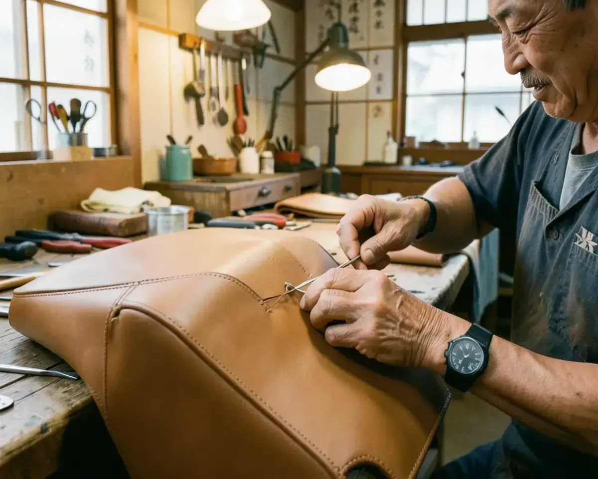 職人が一点ずつ手作業で縫い上げるプレミアムレザー